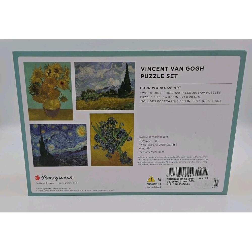 Pomegranate Van Gogh 2-Sided Jigsaw Puzzle Set Starry Night Sunflowers Irises